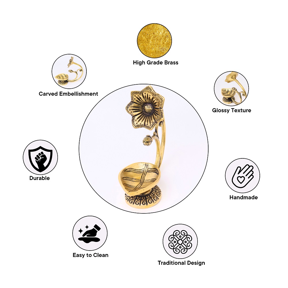 Brass Diya With Flower On Top