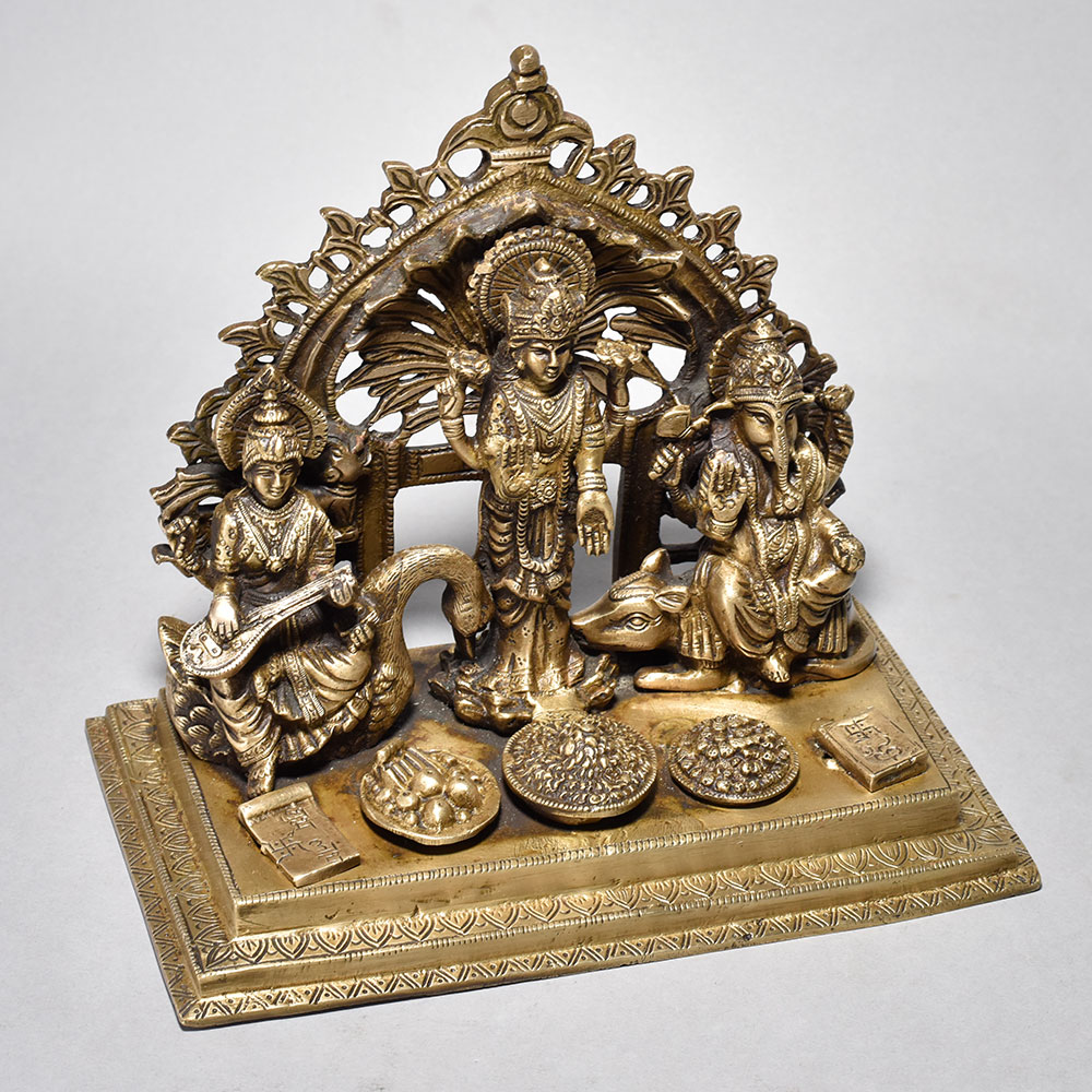 Fine Art Lord Ganesha Lakshmi and Saraswati Brass Figurine
