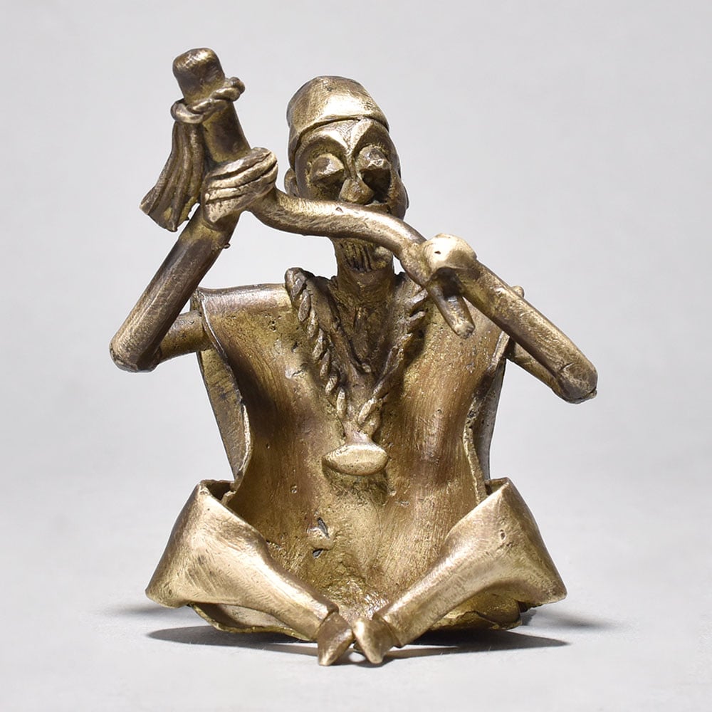 Folk Chinese Art Male Sitting and Smoking Chillum