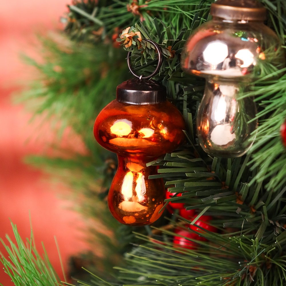 12 Pieces Handmade Multicolor Vintage-Style Glass Mushroom Christmas Tree Ornaments