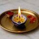Pack of 3 Designer Blue and White Ceramic Diwali Diya For Temple Decoration
