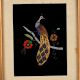 Embroidery Work on Cloth of Peacock with Wooden Frame