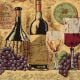 Vintage Cloth Painting on Hardboard of Wine Bottles and Grapes