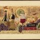 Vintage Cloth Painting on Hardboard of Wine Bottles and Grapes
