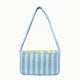 Luxury Handmade Beaded Shoulder Bag Lemon Fruit Pattern on Blue Stripes
