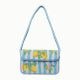 Luxury Handmade Beaded Shoulder Bag Lemon Fruit Pattern on Blue Stripes