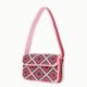 Luxury Handmade Colorful Beaded Shoulder Bag Pink & Green Diamond Geometric Pattern Purse