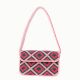 Luxury Handmade Colorful Beaded Shoulder Bag Pink & Green Diamond Geometric Pattern Purse