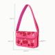 Luxury Handmade Beaded Shoulder Bag Hot Pink with Red Floral Design