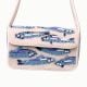 Handmade Beaded Shoulder Bag White & Blue Fish Pattern with Embroidery Detailing