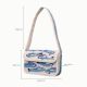 Handmade Beaded Shoulder Bag White & Blue Fish Pattern with Embroidery Detailing