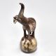 Brass Elephant on Ball Sculpture with Raised Trunk