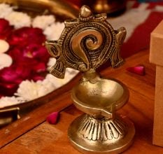 Religious Shankha Chakra Design Oil Lamp Diya For Festival