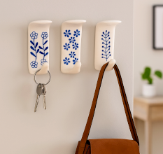 White Ceramic Adhesive Hooks for Painted Wall - Pack of 3