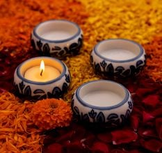 Adorning Handcrafted Ceramic Tea Light Holder for Decor in Set of 4