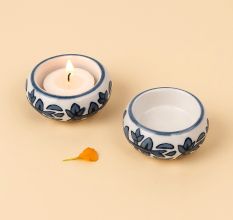 Adorning Handcrafted Ceramic Tea Light Holder for Decor in Set of 4