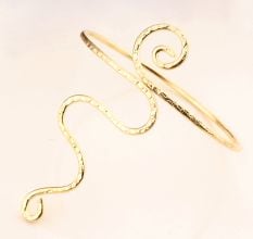 Gold Plated Spiral Brass Arm Bracelet - Adjustable Size