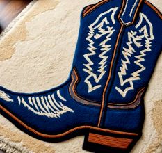 Handtufted Blue Boot Design Wool Rug