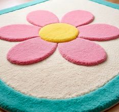 Handtufted Pink Blossom Border Wool Rug