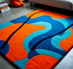 Handtufted Blue Orange Ripple Wool Rug