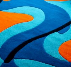 Handtufted Blue Orange Ripple Wool Rug
