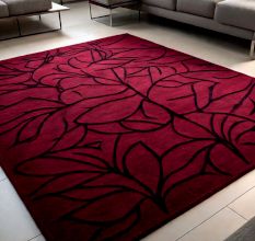 Handtufted Crimson Vine Pattern Wool Rug