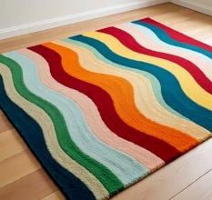 Handtufted Wavy Rainbow Stripe Wool Rug