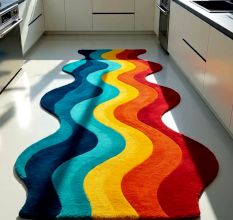 Handtufted Rainbow Wave Runner Wool Rug