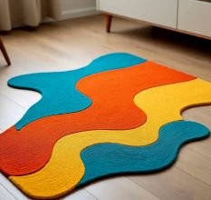 Handtufted Orange Teal Wave Wool Rug