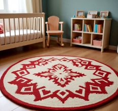 Handtufted Crimson Folk Motif Wool Rug