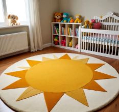 Handtufted Radiant Sun Wheel Wool Rug