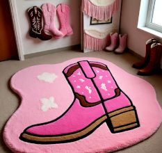 Handtufted Pink Cowboy Boot Wool Rug
