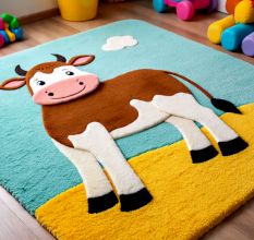 Handtufted Happy Cow Cartoon Wool Rug