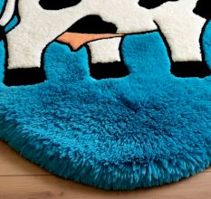 Handtufted Blue Cow Cartoon Wool Rug