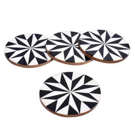 Kaleidoscope Pattern Wooden And Resin Coasters Inn Set Of 4