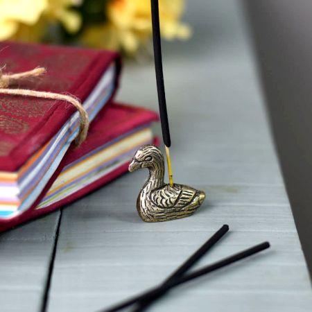 Antique Golden Miniature Brass Duck Agarbatti Holder Stand