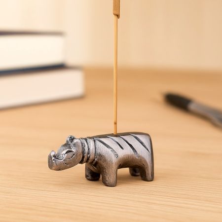 Silver Brass Hippo Incense Stick Holder
