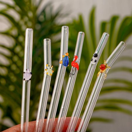 6 Pieces Reusable Glass Straws Eco-friendly Colorful Cute Bent Straws