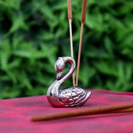 Silver Brass Swan Incense Stick Holder