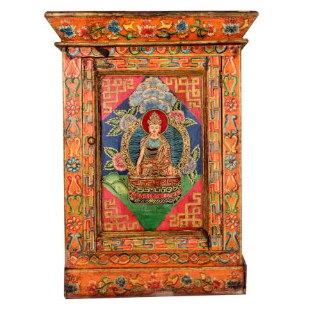 Vintage Hand-Painted Wooden Box with Deity Artwork