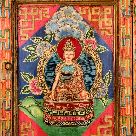 Vintage Hand-Painted Wooden Box with Deity Artwork