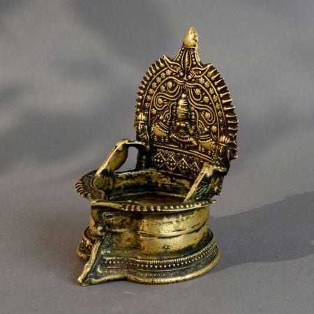 Vintage Brass South Indian Art Diya with Intricate Carvings