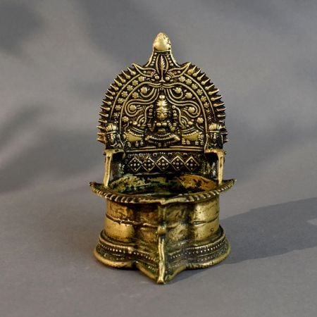 Vintage Brass South Indian Art Diya with Intricate Carvings