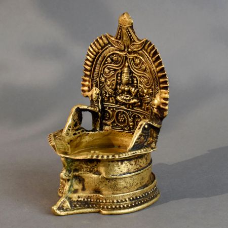 Traditional Brass South Indian Pooja Diya with Deity Carving