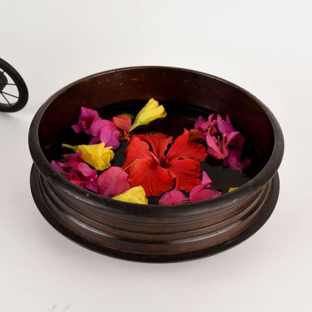 Deep Floral Brass Urli for Office Decoration