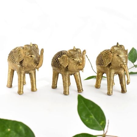 Elegant Brass Elephant for Decor in Set of 3