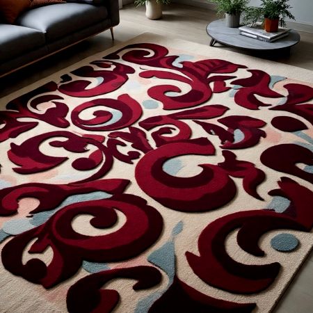 Handtufted Crimson Swirl Harmony Wool Rug