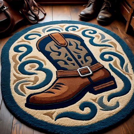 Handtufted Western Boot Emblem Wool Rug