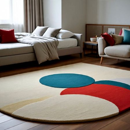 Handtufted Abstract Color Circle Wool Rug