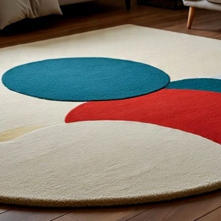 Handtufted Abstract Color Circle Wool Rug